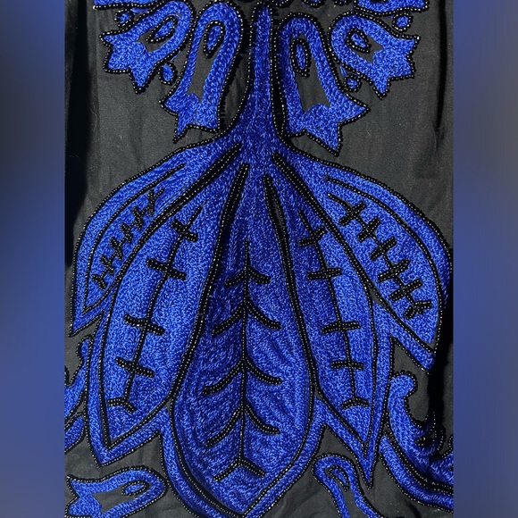 French Connection Strapless Dress Size 6 (US 2) Black Blue Beaded 100% Cotton - Picture 4 of 9